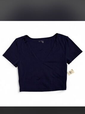 AERIE- Navy blue crop top with a v-neck and short sleeves- Size: S- NWT